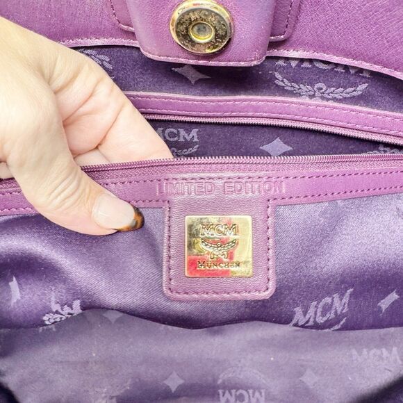 MCM | Visetos Patent Leather Tote Bag Burgundy Purple Purse Authentic - Picture 13 of 16